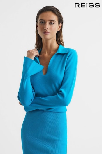 Reiss Blue Elaina Petite Rib-Knitted Midi Dress (C46330) | £85