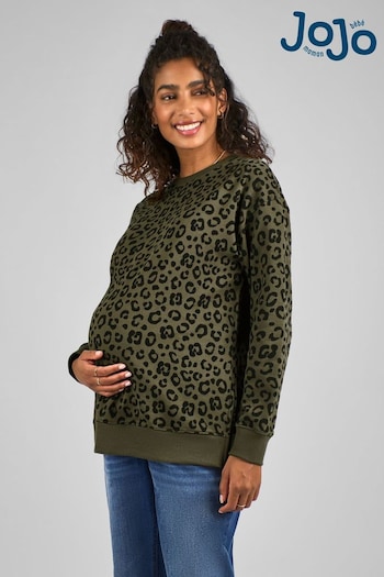 Tan & Accessories Khaki Green Animal Print Maternity & Nursing Sweatshirt (C46729) | £35.50