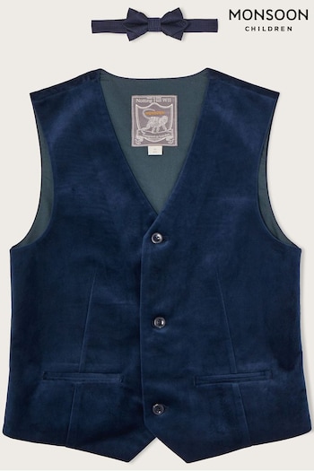 Monsoon Blue Velvet Waistcoat and Bow Tie (C46820) | £30 - £45