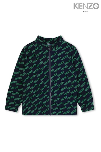 KENZO KIDS Green and Navy All Over Logo Zip Through Fleece (C46909) | £128 - £143