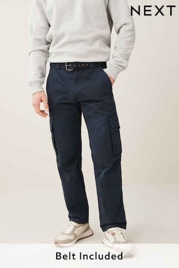 Navy Blue Relaxed Belted Tech Cargo Trousers (C47126) | £42