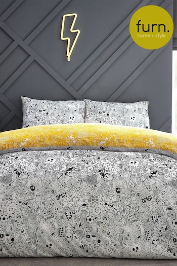 furn. White/Black Doodle Abstract Reversible Duvet Cover and Pillowcase Set (C47181) | £16 - £30
