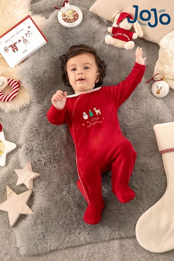 JoJo Maman Bébé Red My First Christmas Baby Sleepsuit (C47322) | £23