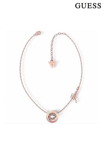 Guess Jewellery Ladies Pink Solitaire Rose Gold Necklace (C47428) | £49