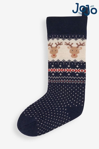 JoJo Maman Bébé Navy Reindeer Knitted Stocking (C47505) | £22