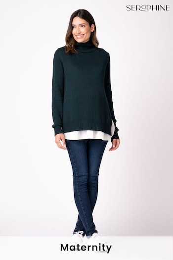 Seraphine Green Maternity Knitted Jumper With Under Shirt (C47596) | £65