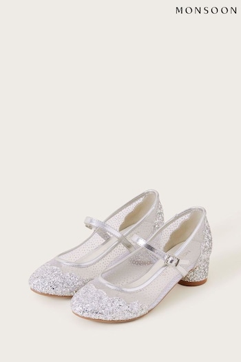 Monsoon Silver Annabelle Mesh Scallop Glitter Princess Shoes (C47638) | £26 - £30