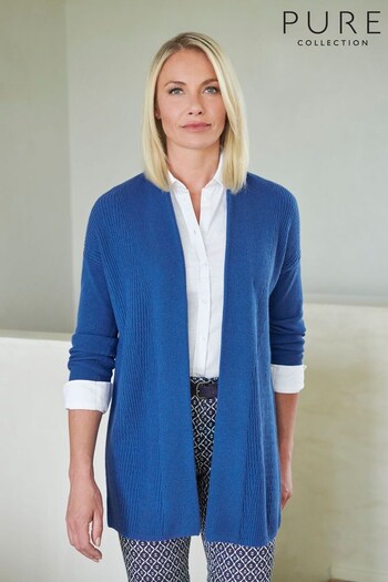 Pure Collection Blue Wool Blend Ribbed Cardigan with Cashmere (C47929) | £140