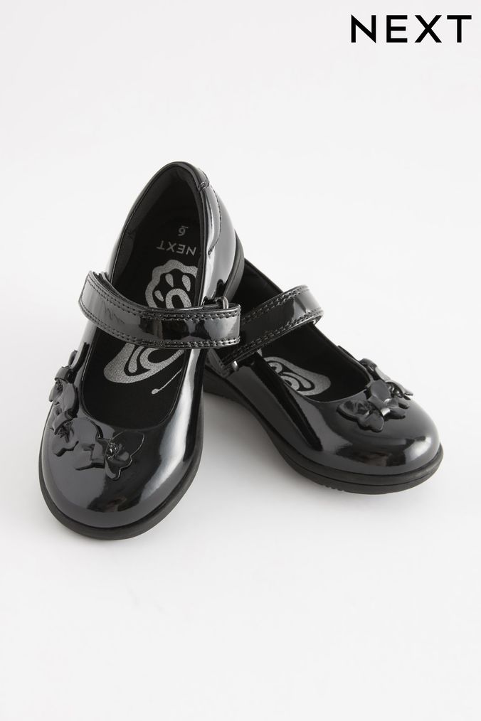 Black Patent Standard Fit (F) School Junior Butterfly Mary Jane Possessions Shoes (C47937) | £20 - £26