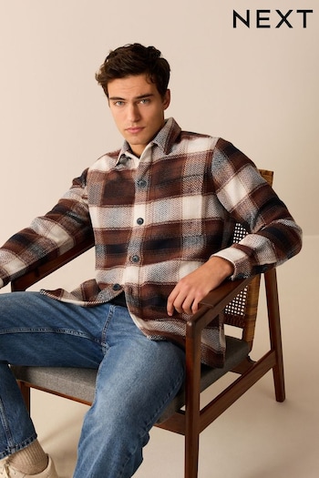 Rust Brown Check Shacket With Wool (C48007) | £48