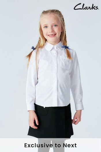 Clarks White Long Sleeve Girls Lace Trim School Shirt (C48329) | £11 - £13