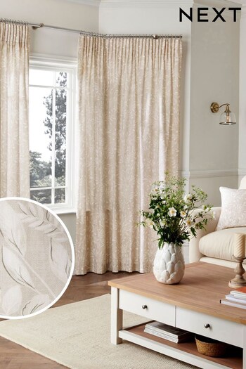 Natural Country Floral Pencil Pleat Lined Curtains (C48335) | £30 - £95