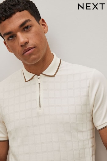 Ecru Square Textured Polo Shirt (C48519) | £32