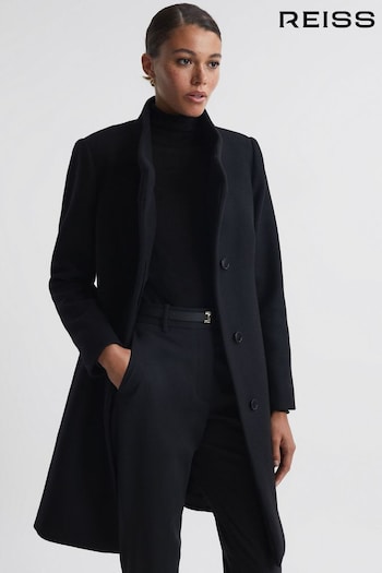 Reiss Black Mia Wool Blend Mid-Length Coat (C48539) | £338