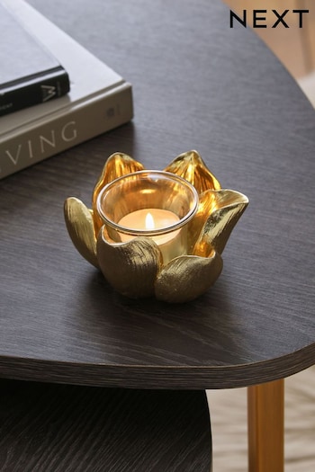 Gold Magnolia Flower Tealight Holder (C48560) | £9