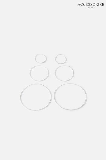 Accessorize Sterling Silver Plain Hoop Earring Set (C48599) | £25