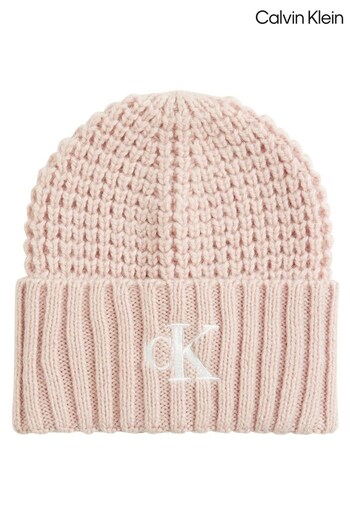 Calvin Klein Pink Waffle Knit Beanie (C48662) | £40