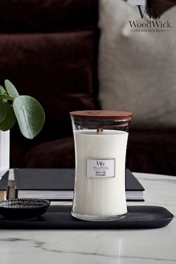 Woodwick White Large Hourglass Teak Candle (C48720) | £33