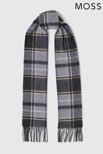 MOSS Grey Check Recycled Cashmink Scarf (C48769) | £30