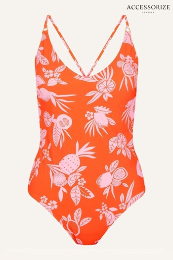 Accessorize Orange Fruity Floral V-Neck Shaping Swimsuit (C48982) | £40
