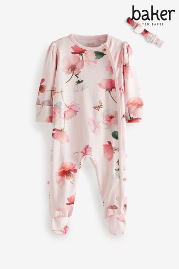 Baker by Ted Baker Pink Floral Sleepsuit and Headband Set (C49068) | £28 - £30