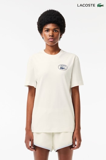 Lacoste Xxl Womens Cream Signature Logo T-Shirt (C49146) | £70