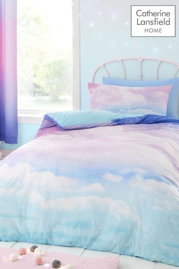 Catherine Lansfield Blue Ombre Rainbow Clouds Reversible Duvet Cover And Pillowcase Set (C49221) | £20 - £27