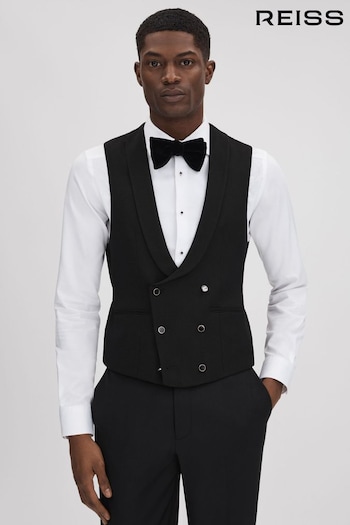 Reiss Black Titanic Slim Fit Double Breasted Tuxedo Waistcoat (C49223) | £148