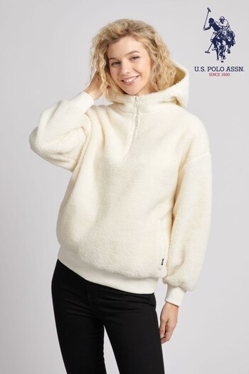 U.S. Polo Assn. Womens Cream Teddy Quarter Zip Hoodie (C49583) | £50