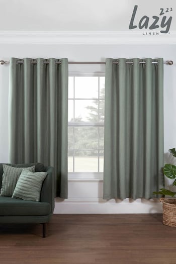 Lazy Linen Sage Green 167x183cm 100% Washed Linen Eyelet Curtains (C49642) | £79