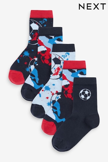 Blue/Red Football 5 Pack Cotton Rich Socks (C49664) | £8.50 - £10.50