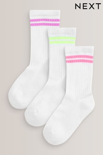 White Cotton Rich Fluro Rib Cushioned Sole Ankle Sports Socks 3 Pack (C49694) | £6.50 - £7.50