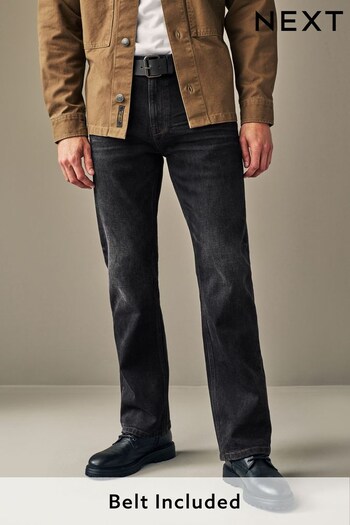 Black Bootcut Belted Straight Fit normal Jeans (C49821) | £45