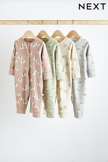 Neutral Printed Baby Sleepsuits 4 Pack (0-2yrs) (C49898) | £23 - £26