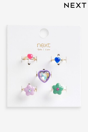 Multi Bright Gem And Heart Rings 5 Pack (C49912) | £6