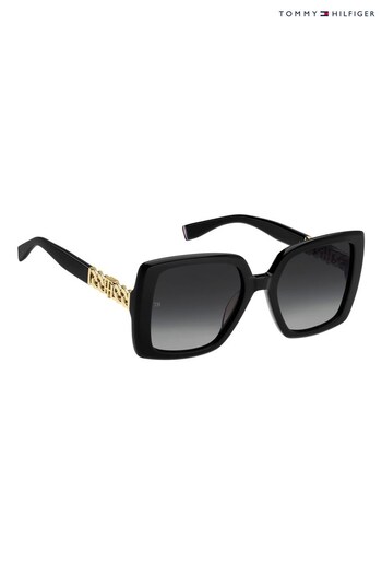 Tommy Hilfiger Oversized Logo Arm Detail Black Sunglasses (C50002) | £165