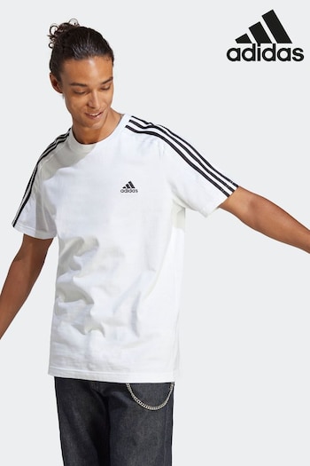 adidas ladies White Sportswear Essentials Single Jersey 3-Stripes T-Shirt (C50218) | £23
