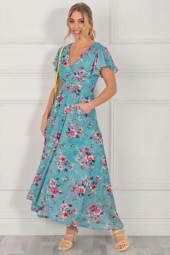Jolie Moi Green Eliza Dip Hem Mesh Maxi Dress (C50226) | £89