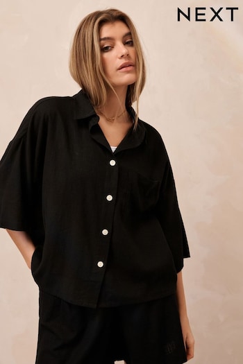 Black Linen Blend Shirt (C50234) | £28