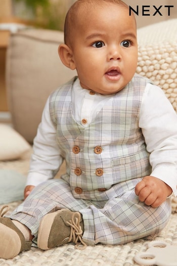 Green check Smart 3pc AW0AW08955 Trousers Shirt and Waistcoat Set (0mths-2yrs) (C50285) | £30 - £32