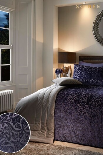 Soiree Blue Mirella Velvet Duvet Cover and Pillowcase Set (C50469) | £60 - £80