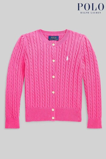 Polo Ralph Lauren Girls Pink Cable Knit Logo Cardigan (C50513) | £99 - £109