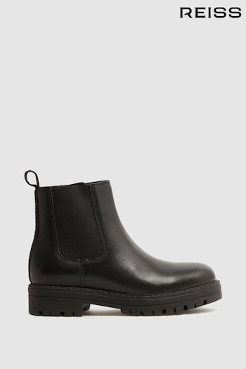 Reiss Black Mia Leather Sparkle Chelsea Boots Industrial (C50524) | £78