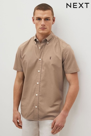Stone Natural Slim Fit Short Sleeve Oxford Shirt (C50538) | £22