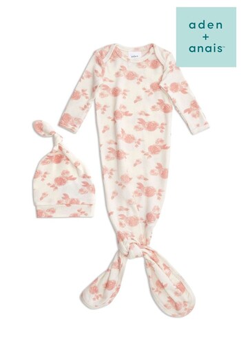 Aden + Anais White Snuggle Knit Knotted Gown And Hat Gift Set (C50895) | £28