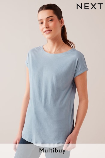 Dusky Blue Round Neck Cap Sleeve T-Shirt (C51206) | £7.50