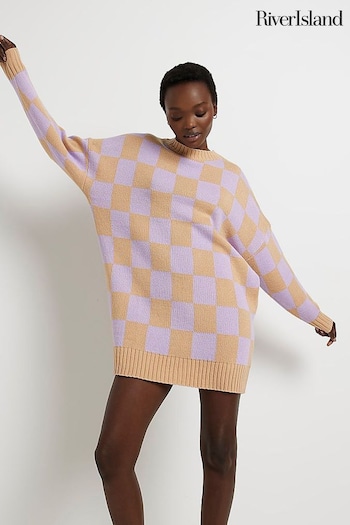 River Island Purple Checked Out Jumper Dress (C51232) | £50