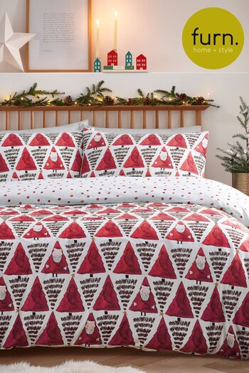 furn. Red Hide and Seek Santa Christmas Playful Reversible Duvet Cover And Pillowcase Set (C51257) | £16 - £34