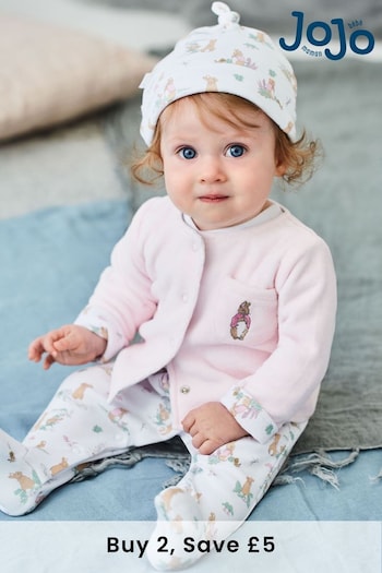 JoJo Maman Bébé Pink 3-Piece Flopsy Bunny Sleepsuit, Jacket & Hat Set (C51282) | £35