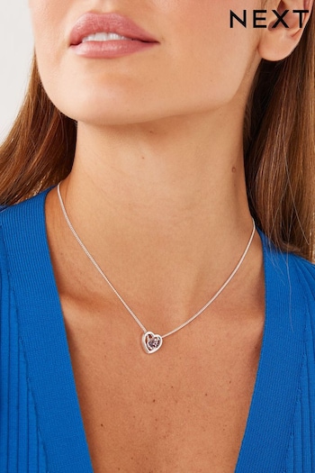 Silver Plated Heart Birthstone Necklace (C51284) | £12.50